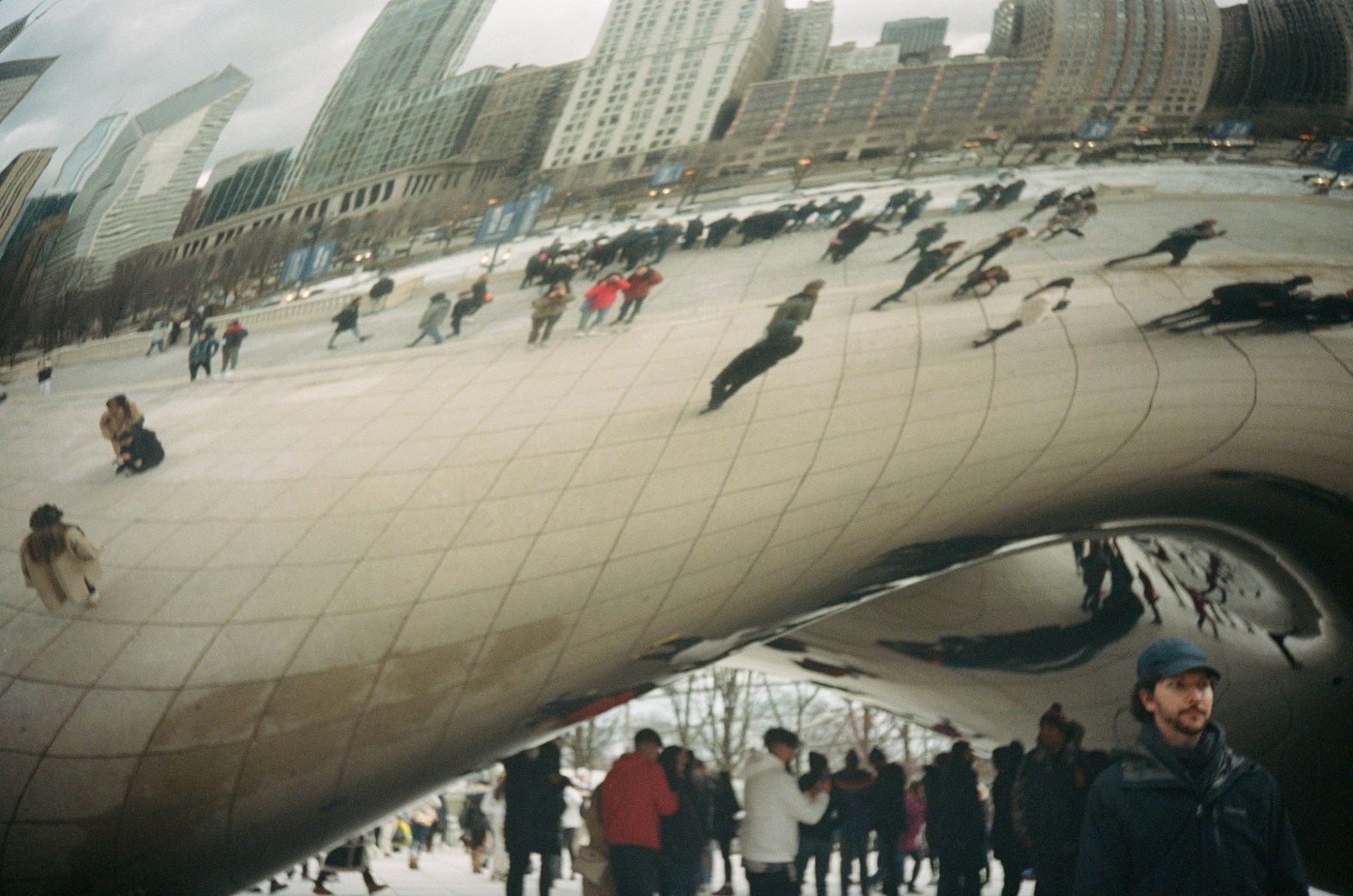 Film photo of the Cloud Gate at Millennium Park in Chicago